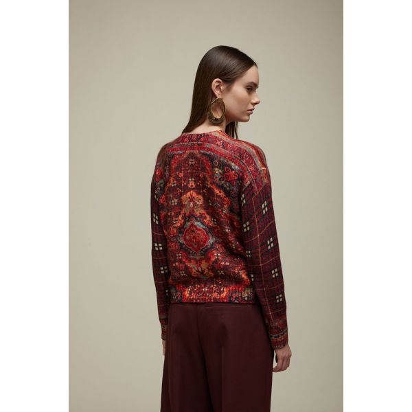 High neck jacket with Carpet print Double use