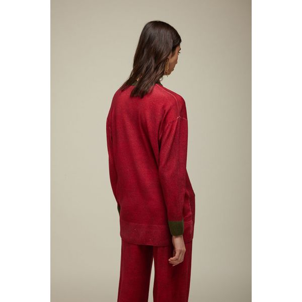 Oversize V cardigan with Fake solid color print