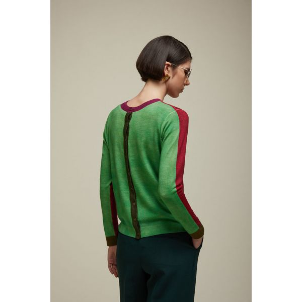 Cardigan with Bicolor fake solid pattern double use