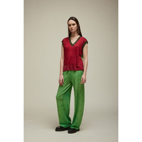 Oversized V neck Vest with Bicolor fake Solid print