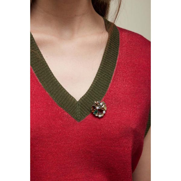 Oversized V neck Vest with Bicolor fake Solid print