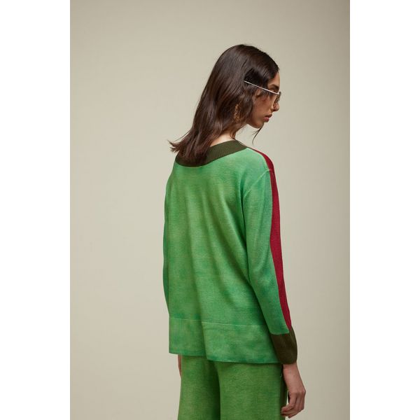 Oversized sweater with Bicolor fake solid pattern Double use