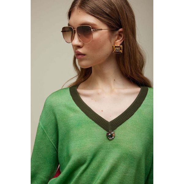 Pull Over Corto Stampa Falso Unito Bicolore