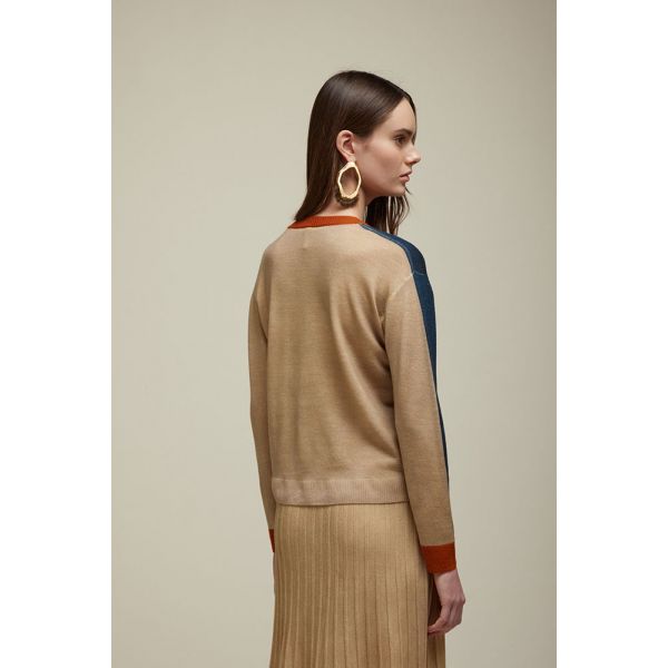 Pull Over Corto Stampa Falso Unito Bicolore