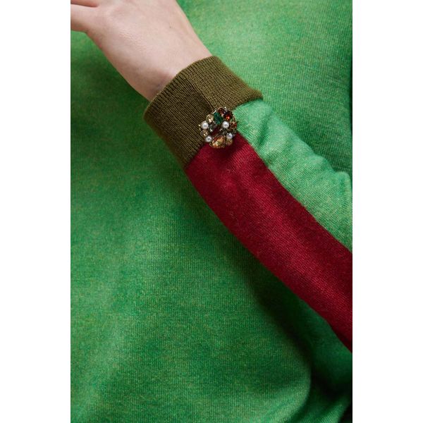 Crewneck Knit sweater with Bicolor fake solid pattern double use