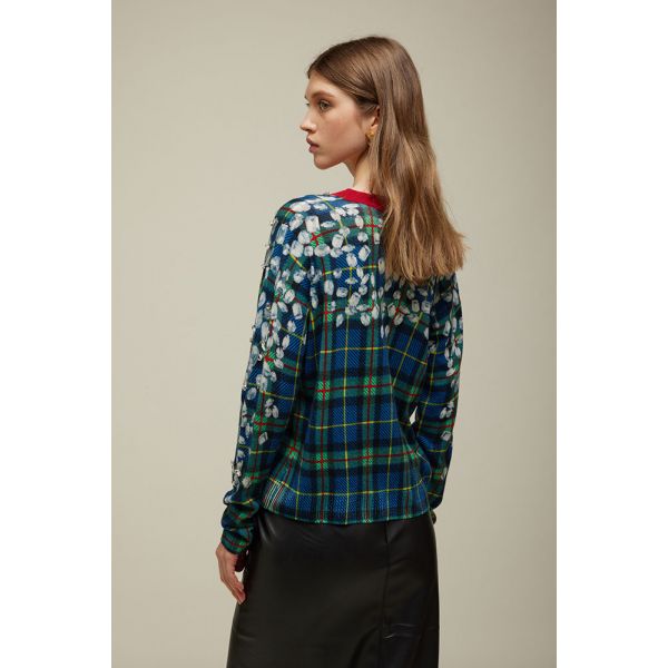 Cardigan Pattern Tartan e applicazioni di strass