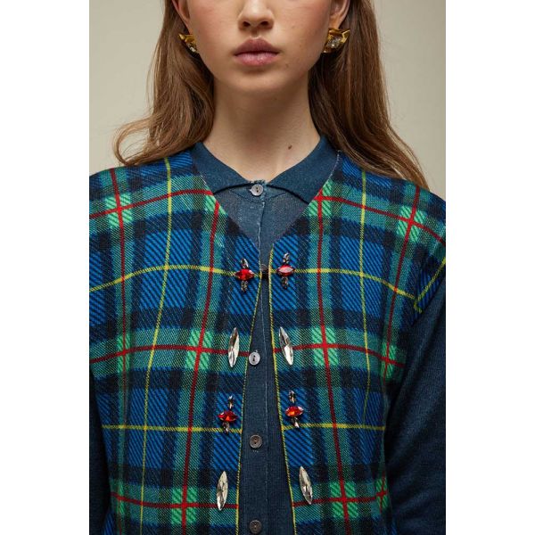 Vest with Tartan print amd Rhinestones applications