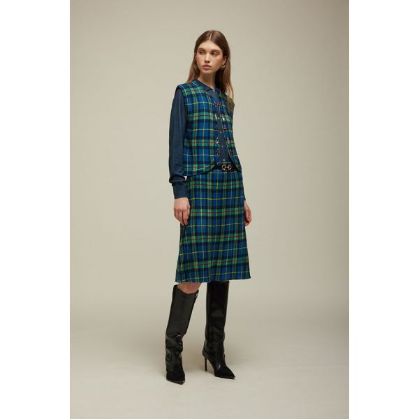 Vest with Tartan print amd Rhinestones applications