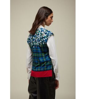 Gilet Over Scollo V Stampa Tartan