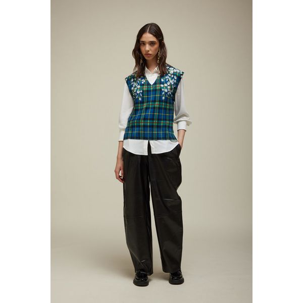 Gilet Over Scollo V Stampa Tartan