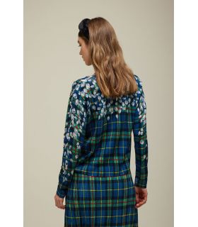 Pull Scollo a V pattern Tartan con applicazioni di strass
