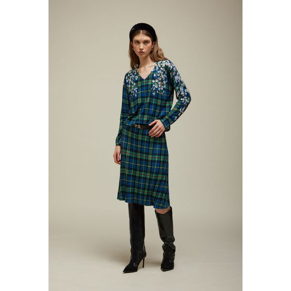 V-neck Sweater Tartan pattern with rhinestones applications