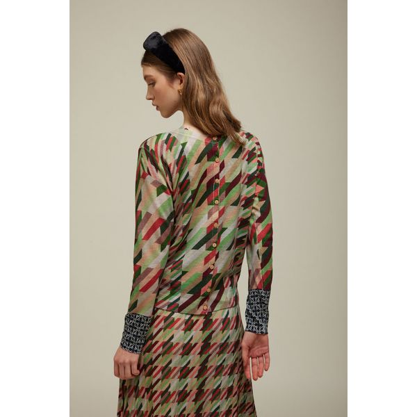 Cardigan with Houndstooth Pattern Double Use