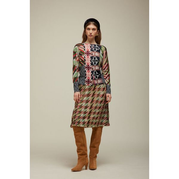 Cardigan with Houndstooth Pattern Double Use