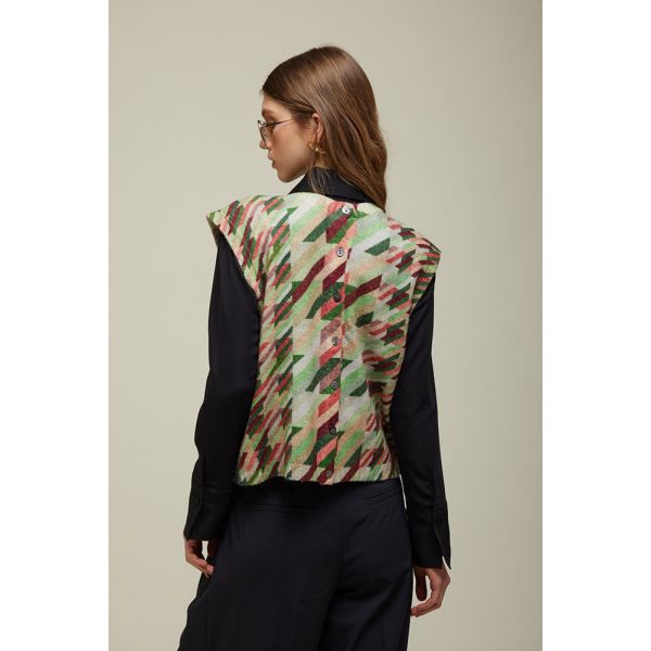 Gilet tricot con Stampa Pied de Poule Double Use