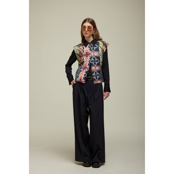 Tricot vest with Houndstooth Print Double Use