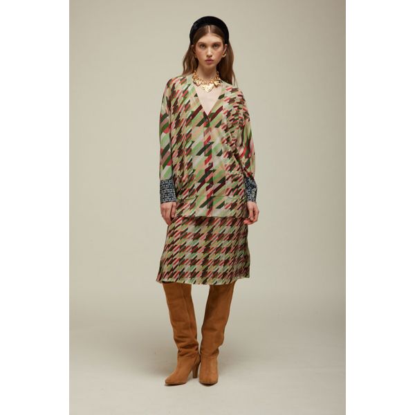 Oversized Cardigan with Houndstooth motifs Double Use