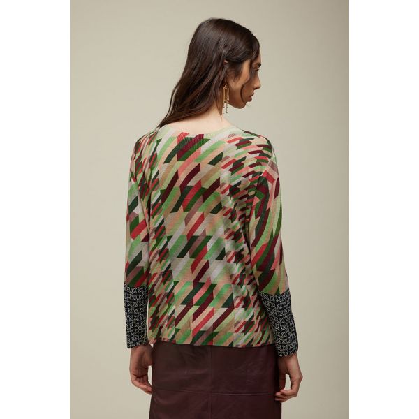 Oversized Boat neck Sweater with Houndstooth Pattern Double Use