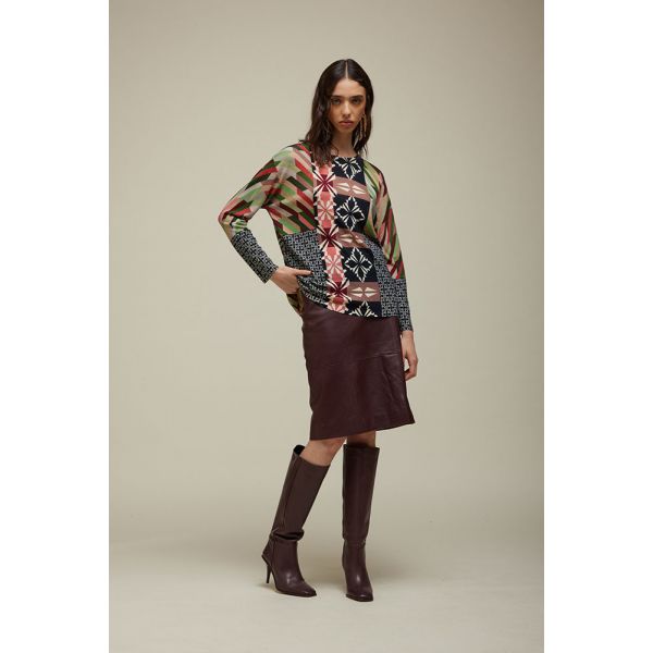 Oversized Boat neck Sweater with Houndstooth Pattern Double Use