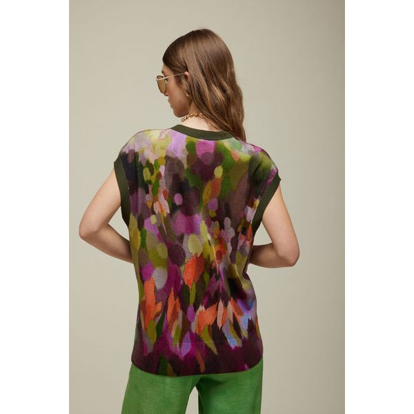 V-neck vest with Multicolor print
