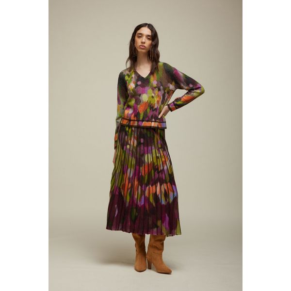 Long pleated Skirt Pattern Multicolor