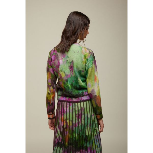 Maglione Scollo V Over Corto Stampa Variopinta