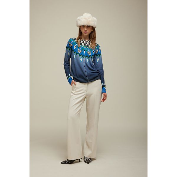 Cardigan with Norwegian Print Double Use