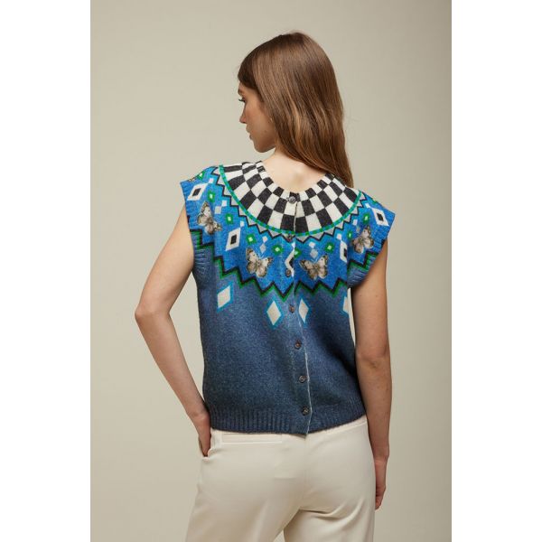 Gilet Girocollo Pattern Norvegese Double Use
