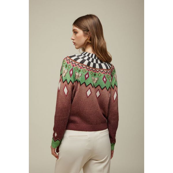 High-neck Jacket Norwegian Pattern Double Use