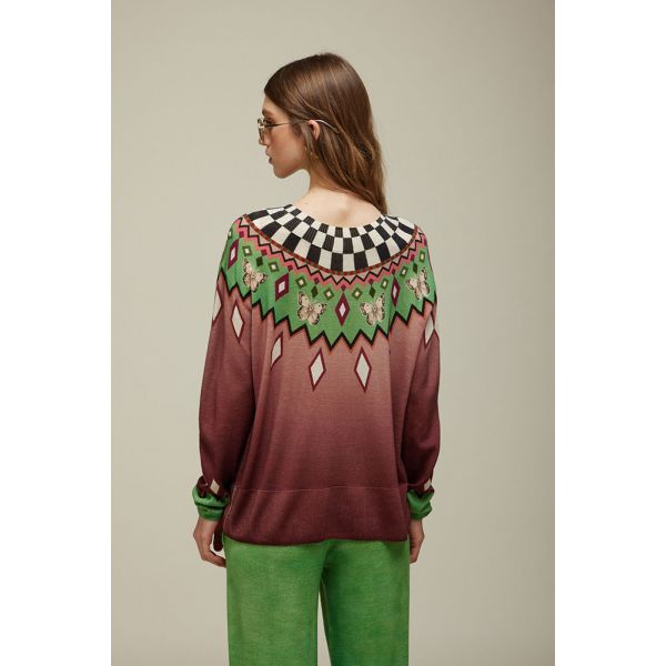 B17 Knitted Oversized Sweater with Norwegian Print Double Use