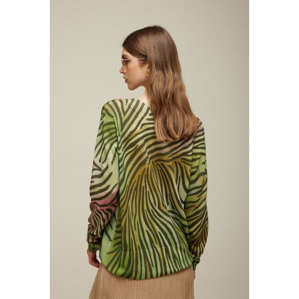 Boatneck Oversized Knit Pattern Zebra Double Use