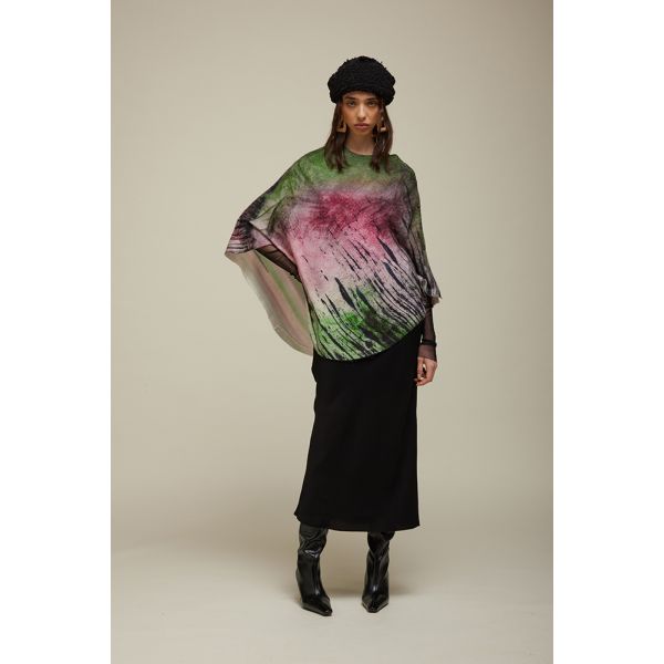 Tricot poncho Shaded print Double Use