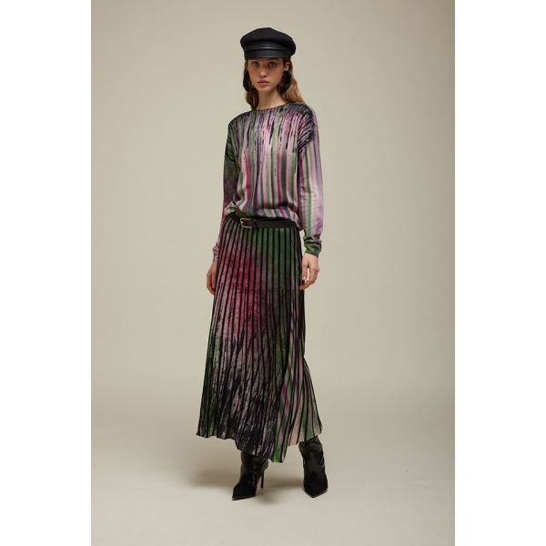 Long pleated skirt Shaded Print