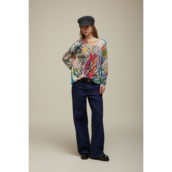 Oversized boatneck sweater Print Art Double Use