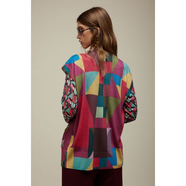 Gilet Scollo V Pattern Patch e Flower