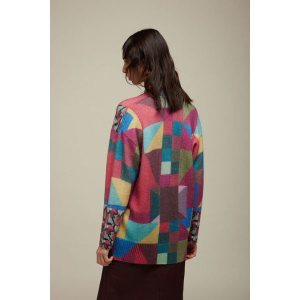 Cardigan over con fantasia Patch e Flower