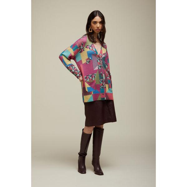 Cardigan over con fantasia Patch e Flower