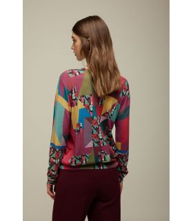 Printed knit sweater with Patch and Flower print
