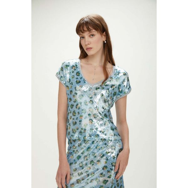 Kimono con paillettes e stampa Animalier