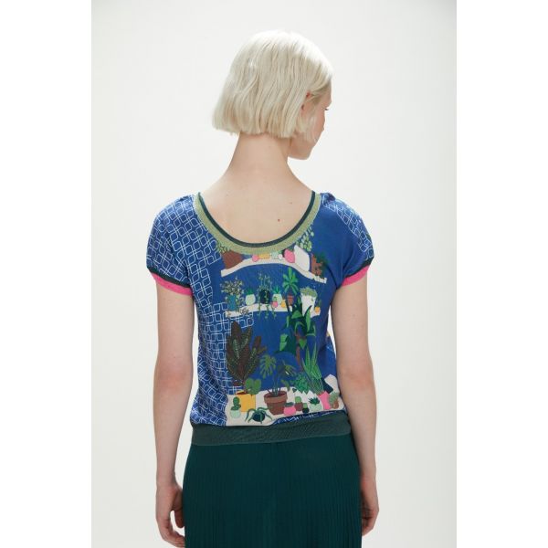 Maglia scollo V stampata con motivo fiori double use