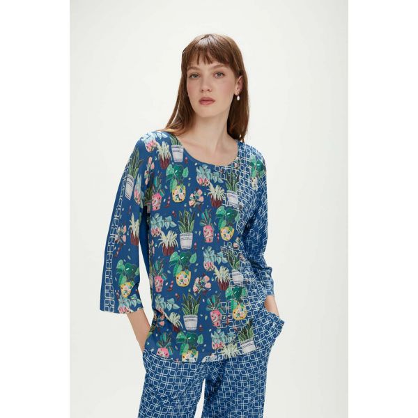 Oversized knit with flowers print double use