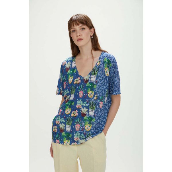 Short-sleeve top with flowers print double use