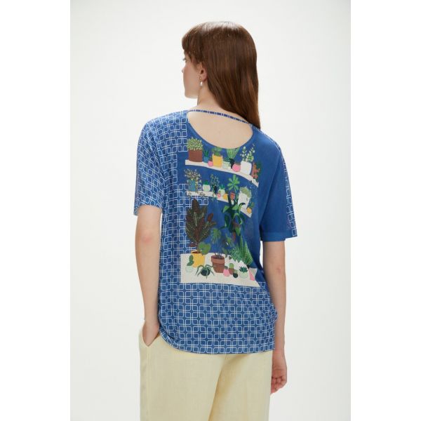 Short-sleeve top with flowers print double use