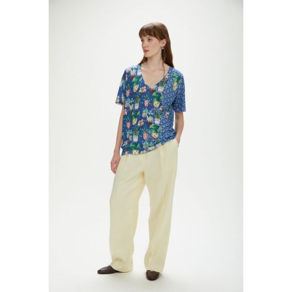 Short-sleeve top with flowers print double use