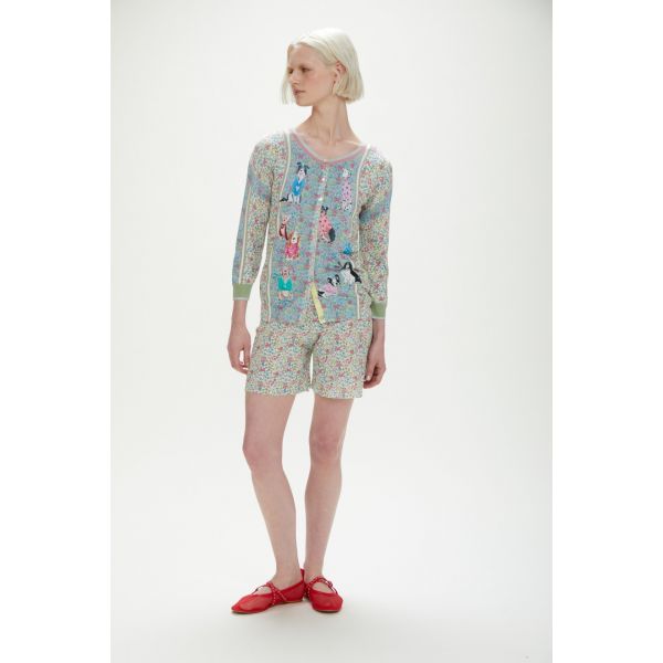 Cardigan with dogs & flowers print