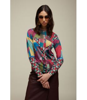 Cardigan with Patch and Flower motifs