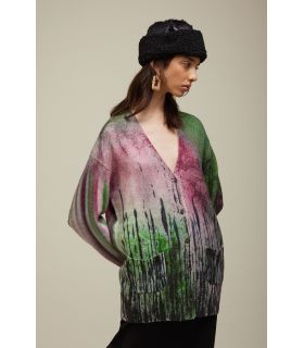 Cardigan Oversized V-neck Print Shaded