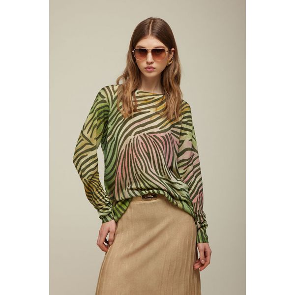 Boatneck Oversized Knit Pattern Zebra Double Use