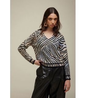 Sweater V-neck Oversized short Zebra Print