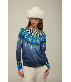 Cardigan with Norwegian Print Double Use